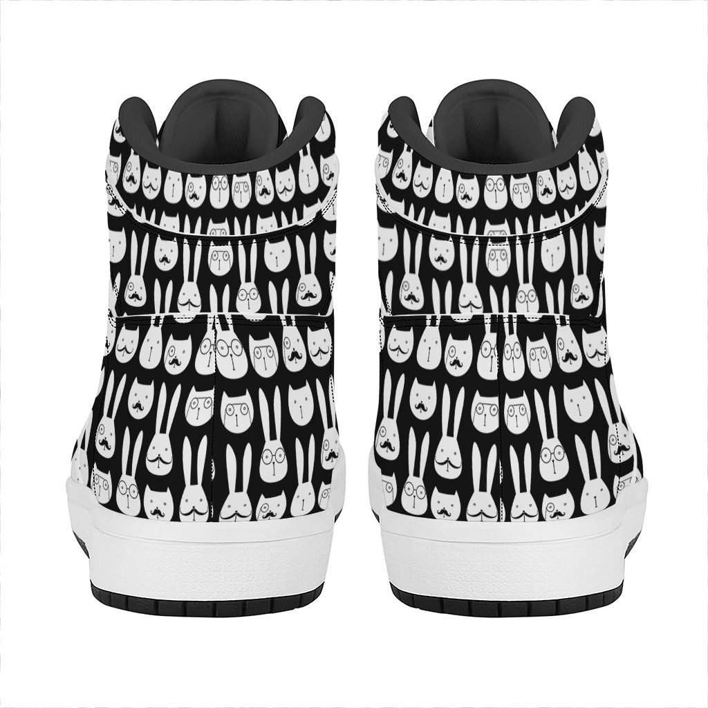 Rabbit And Cat Pattern Print High Top Leather Sneakers