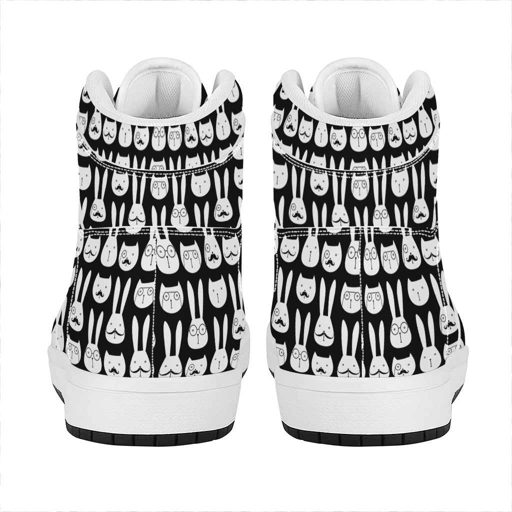 Rabbit And Cat Pattern Print High Top Leather Sneakers