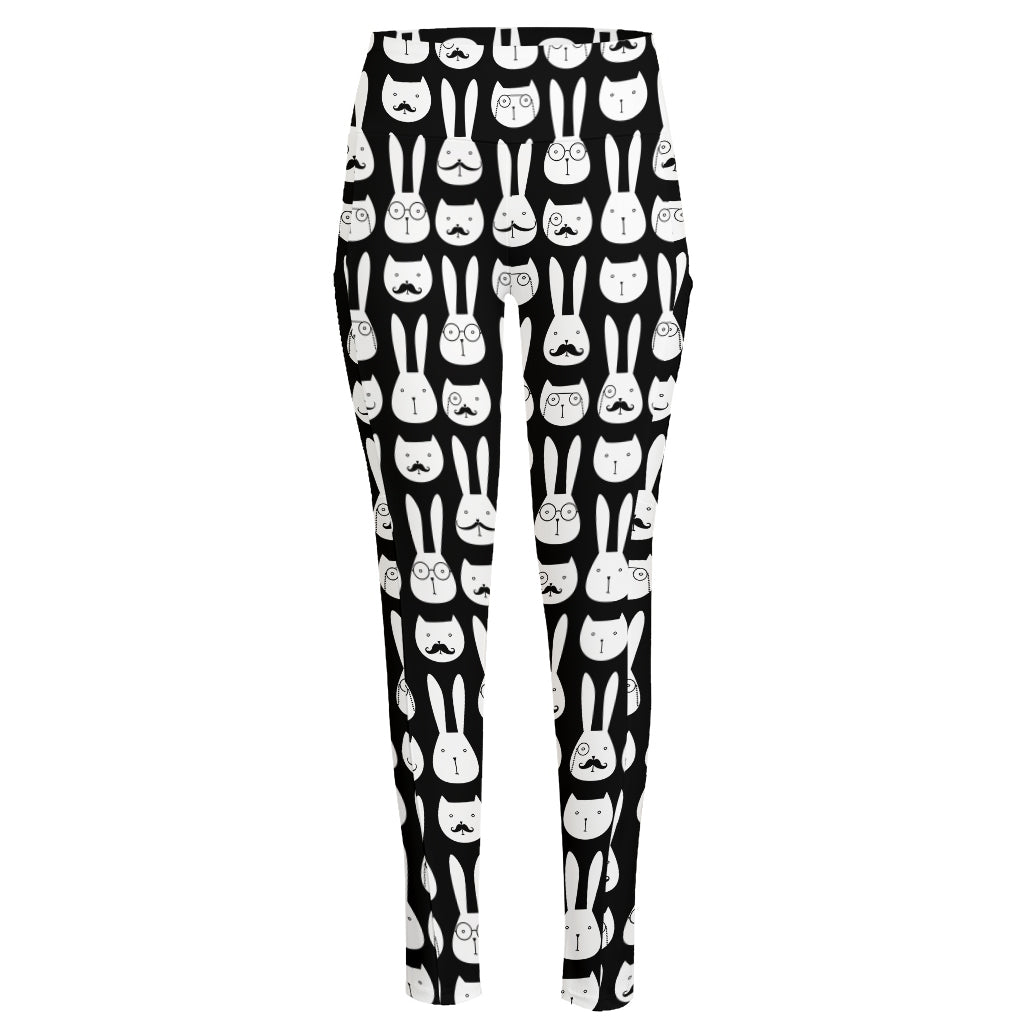 Rabbit And Cat Pattern Print High-Waisted Pocket Leggings