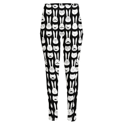 Rabbit And Cat Pattern Print High-Waisted Pocket Leggings