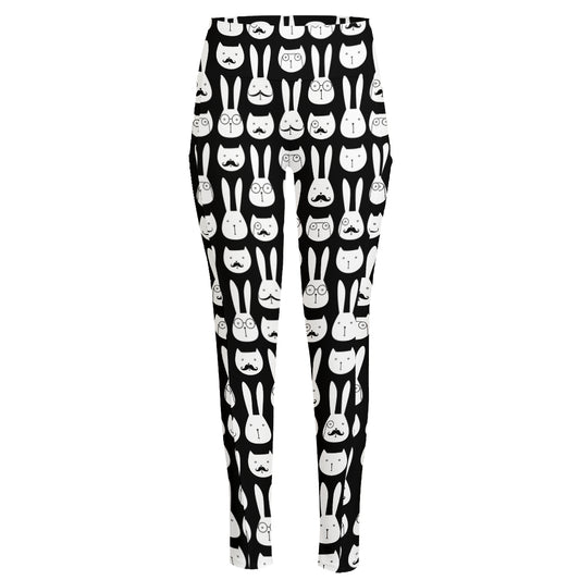 Rabbit And Cat Pattern Print High-Waisted Pocket Leggings