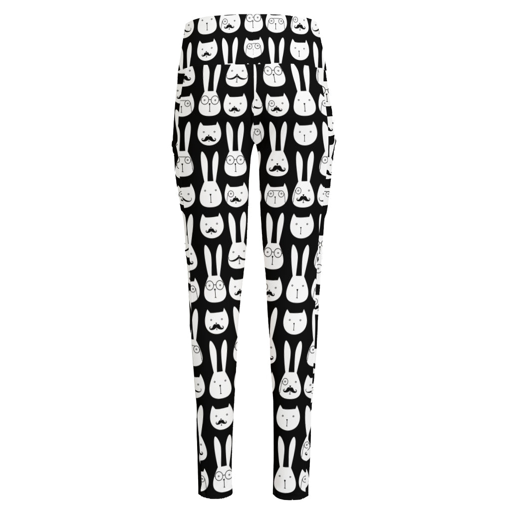 Rabbit And Cat Pattern Print High-Waisted Pocket Leggings
