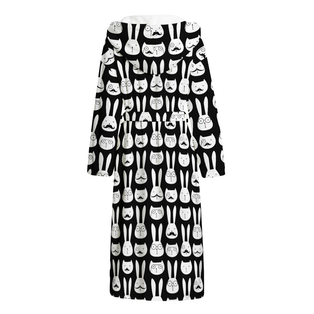 Rabbit And Cat Pattern Print Hooded Bathrobe