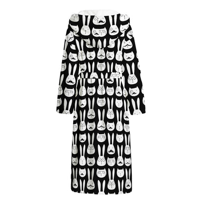 Rabbit And Cat Pattern Print Hooded Bathrobe