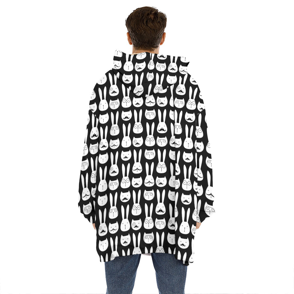 Rabbit And Cat Pattern Print Hoodie Blanket