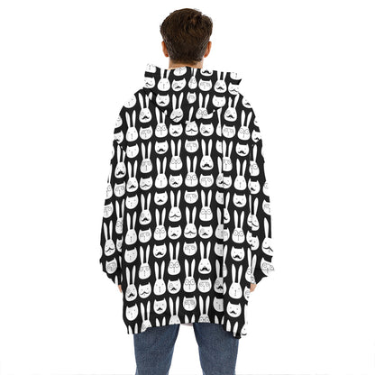 Rabbit And Cat Pattern Print Hoodie Blanket