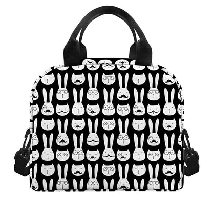 Rabbit And Cat Pattern Print Insulated Lunch Bag