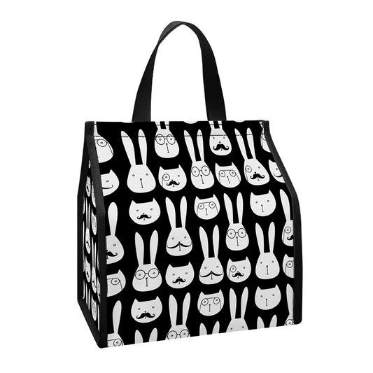 Rabbit And Cat Pattern Print Insulated Lunch Tote