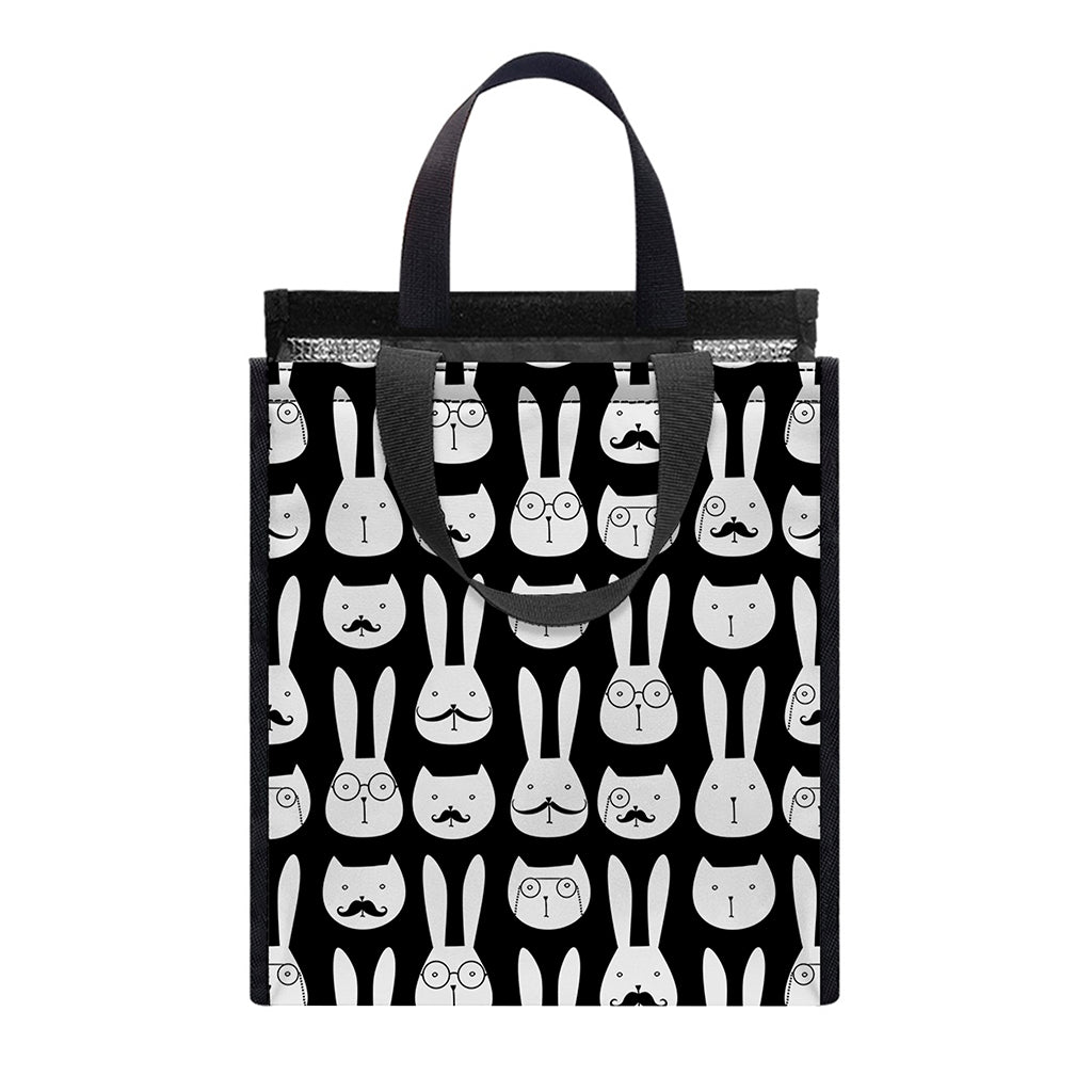 Rabbit And Cat Pattern Print Insulated Lunch Tote