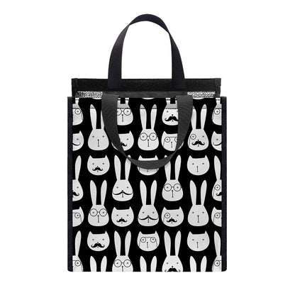 Rabbit And Cat Pattern Print Insulated Lunch Tote