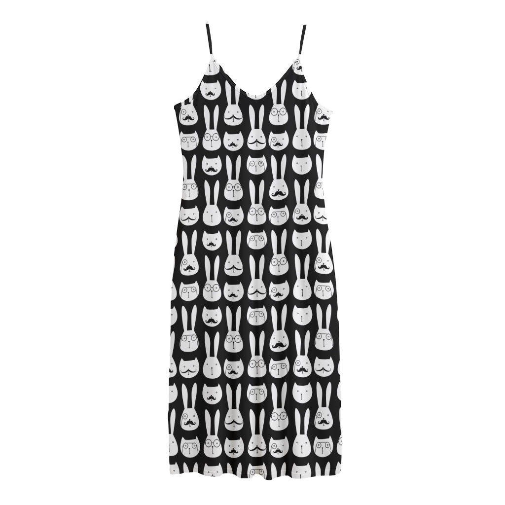 Rabbit And Cat Pattern Print Jersey Midi Cami Dress