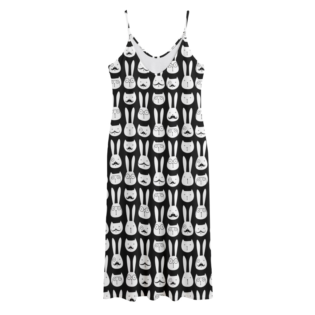 Rabbit And Cat Pattern Print Jersey Midi Cami Dress