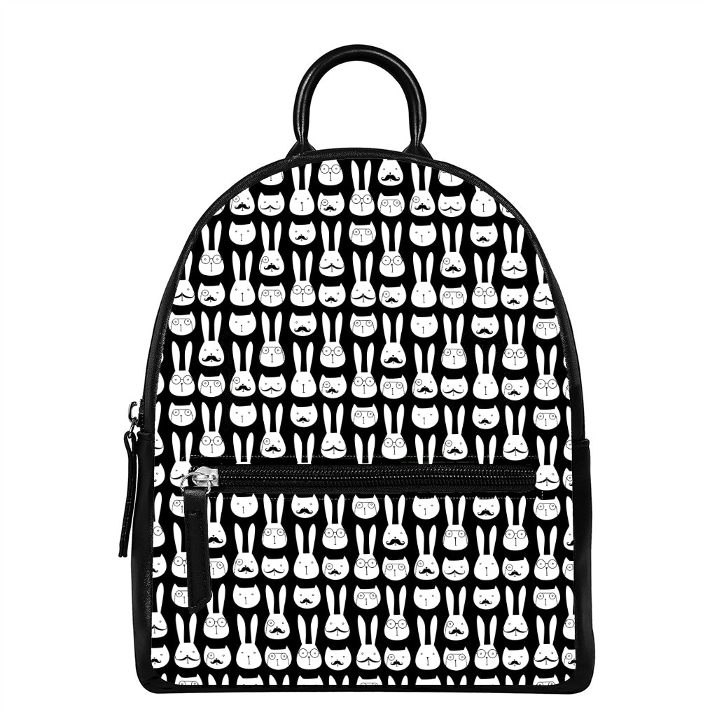 Rabbit And Cat Pattern Print Leather Backpack