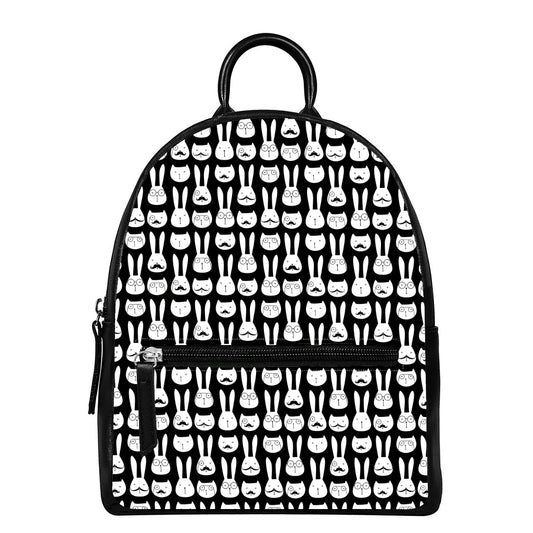 Rabbit And Cat Pattern Print Leather Backpack