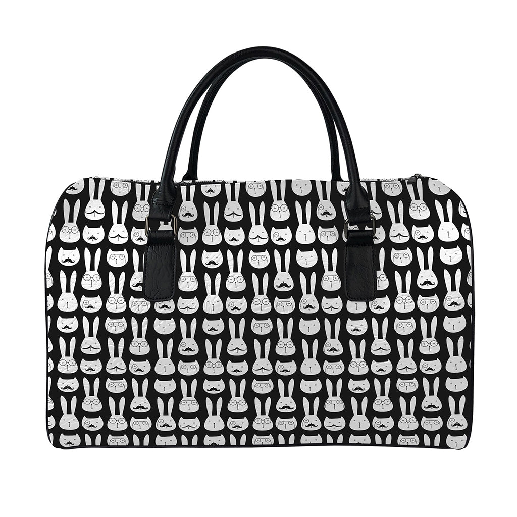 Rabbit And Cat Pattern Print Leather Duffle Bag
