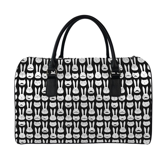 Rabbit And Cat Pattern Print Leather Duffle Bag