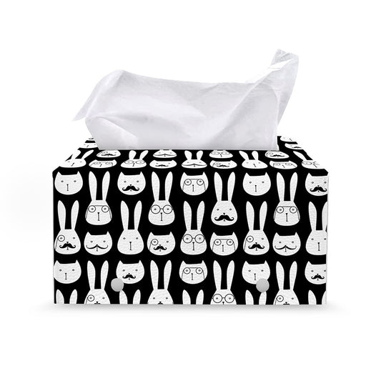 Rabbit And Cat Pattern Print Leather Tissue Box Cover