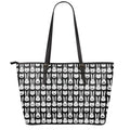 Rabbit And Cat Pattern Print Leather Tote Bag With Zipper