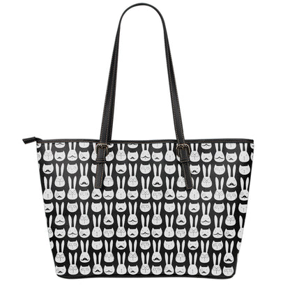 Rabbit And Cat Pattern Print Leather Tote Bag