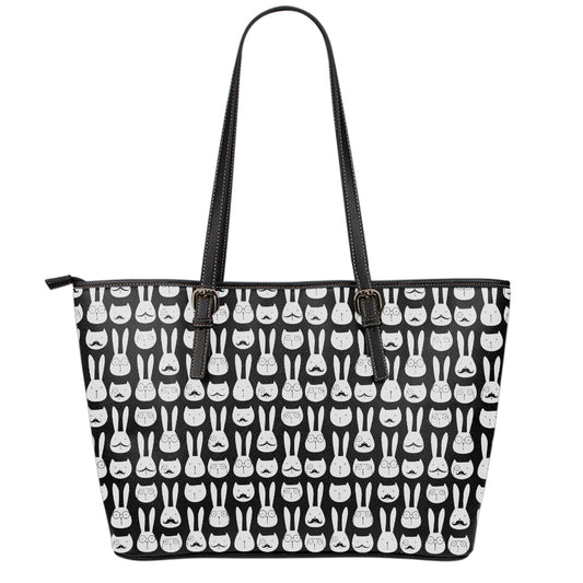 Rabbit And Cat Pattern Print Leather Tote Bag
