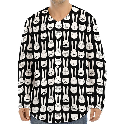 Rabbit And Cat Pattern Print Long Sleeve Baseball Jersey