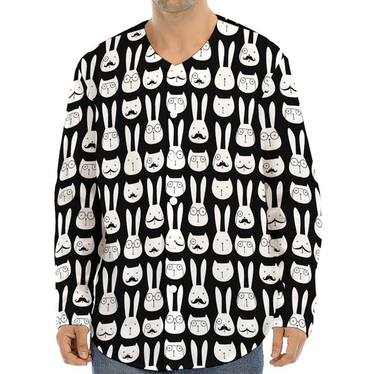 Rabbit And Cat Pattern Print Long Sleeve Baseball Jersey