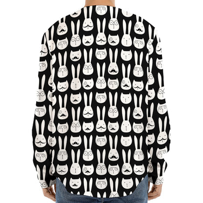 Rabbit And Cat Pattern Print Long Sleeve Baseball Jersey