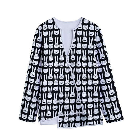 Rabbit And Cat Pattern Print Long Sleeve Short Coat