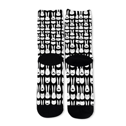 Rabbit And Cat Pattern Print Long Socks