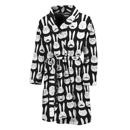 Rabbit And Cat Pattern Print Men's Bathrobe