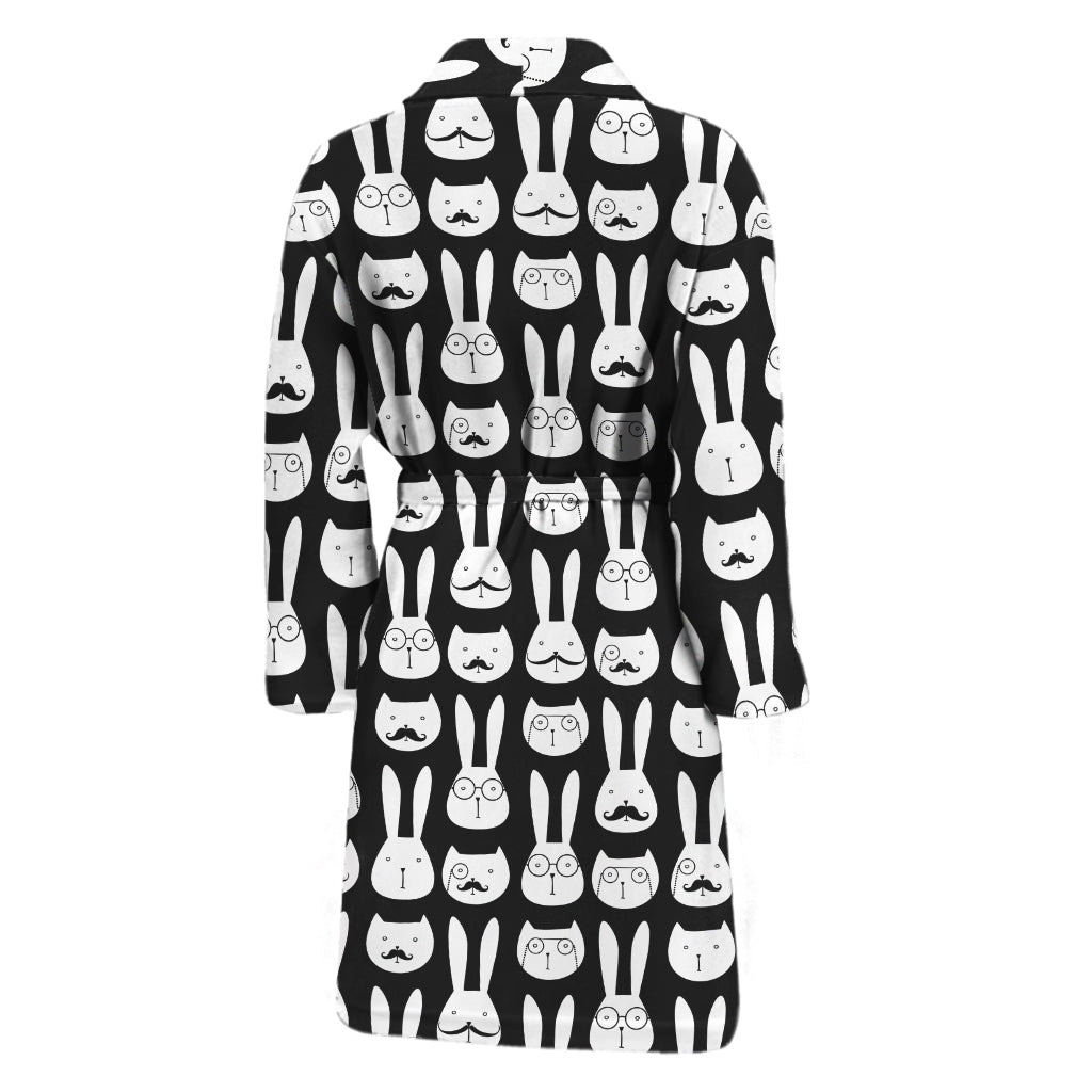 Rabbit And Cat Pattern Print Men's Bathrobe