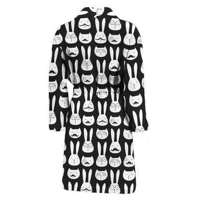 Rabbit And Cat Pattern Print Men's Bathrobe