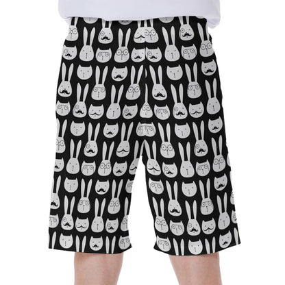 Rabbit And Cat Pattern Print Men's Beach Shorts