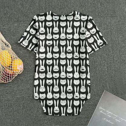 Rabbit And Cat Pattern Print Men's Bodysuit