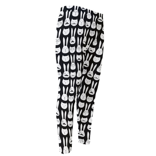 Rabbit And Cat Pattern Print Men's Compression Pants