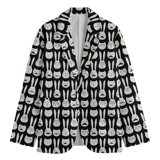 Rabbit And Cat Pattern Print Men's Cotton Blazer