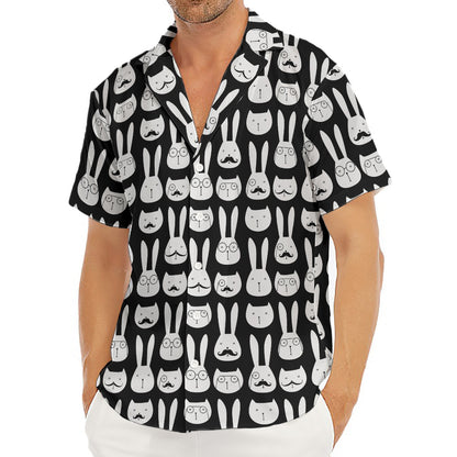 Rabbit And Cat Pattern Print Men's Deep V-Neck Shirt
