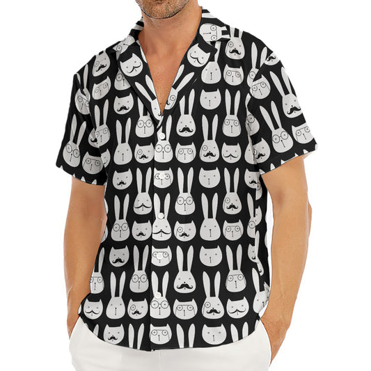 Rabbit And Cat Pattern Print Men's Deep V-Neck Shirt