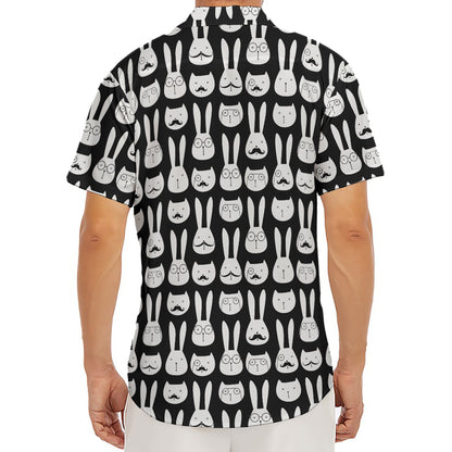 Rabbit And Cat Pattern Print Men's Deep V-Neck Shirt