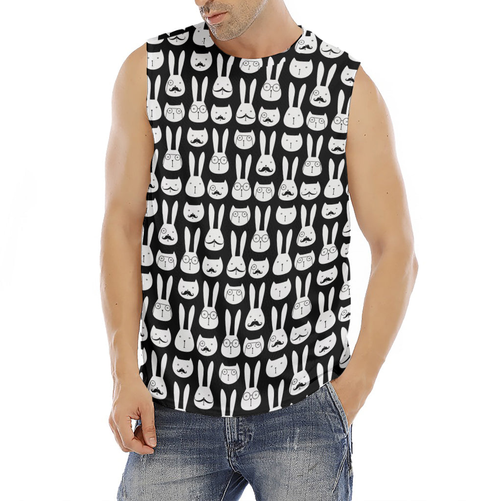 Rabbit And Cat Pattern Print Men's Fitness Tank Top