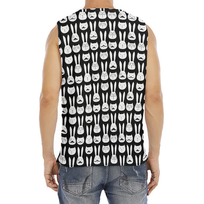 Rabbit And Cat Pattern Print Men's Fitness Tank Top