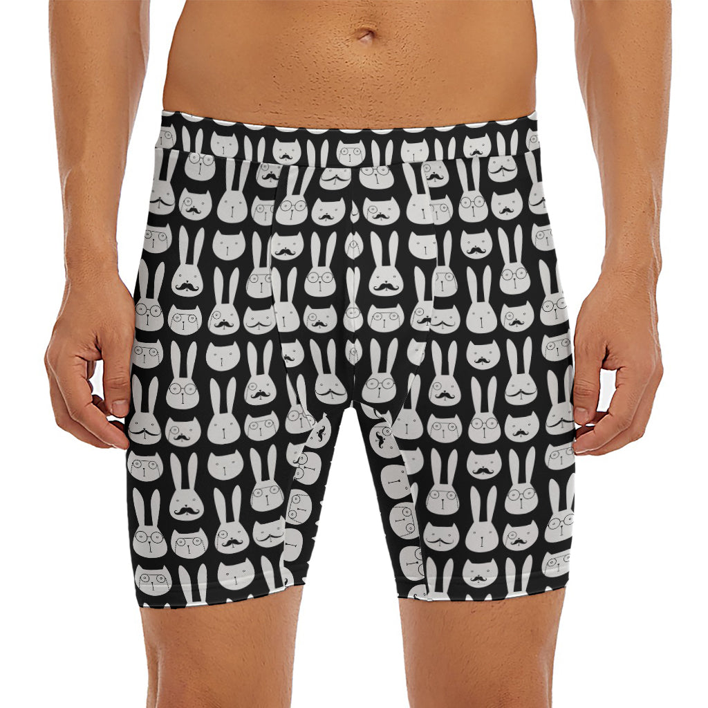 Rabbit And Cat Pattern Print Men's Long Boxer Briefs