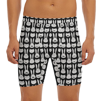 Rabbit And Cat Pattern Print Men's Long Boxer Briefs