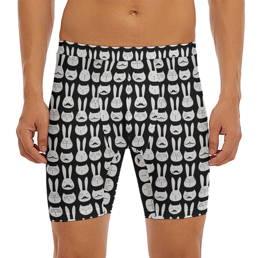 Rabbit And Cat Pattern Print Men's Long Boxer Briefs