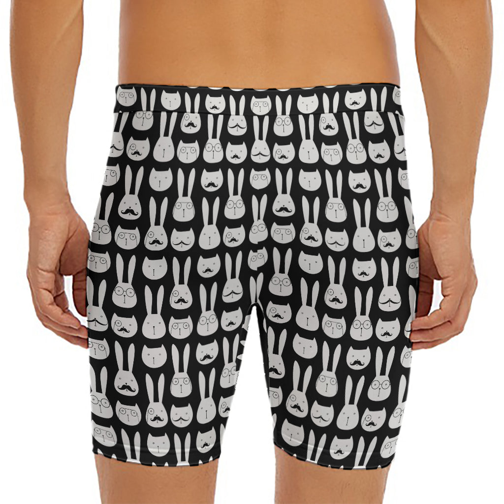 Rabbit And Cat Pattern Print Men's Long Boxer Briefs