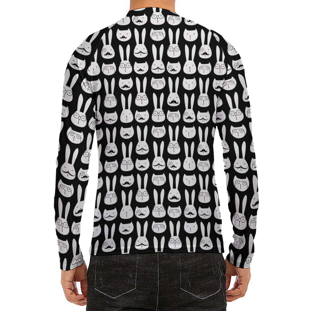 Rabbit And Cat Pattern Print Men's Long Sleeve Rash Guard