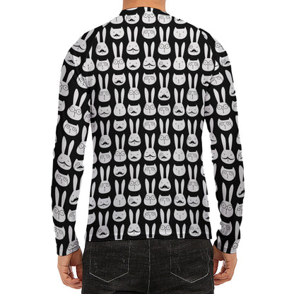 Rabbit And Cat Pattern Print Men's Long Sleeve Rash Guard