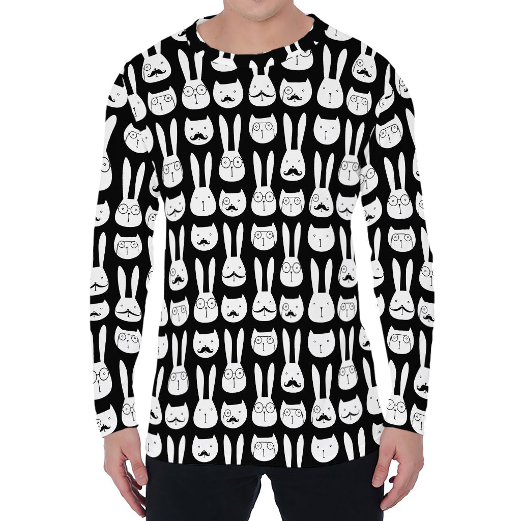 Rabbit And Cat Pattern Print Men's Long Sleeve T-Shirt