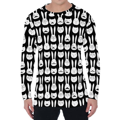 Rabbit And Cat Pattern Print Men's Long Sleeve T-Shirt