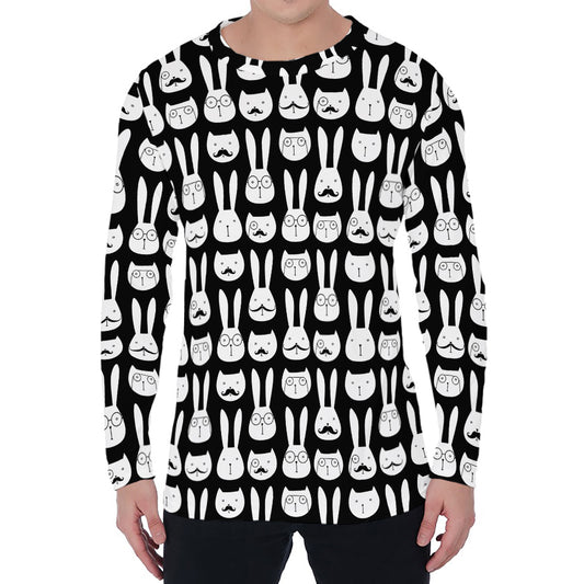 Rabbit And Cat Pattern Print Men's Long Sleeve T-Shirt